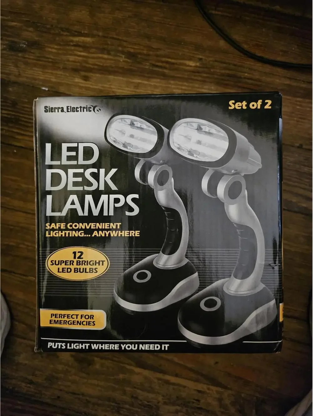 Set of 2 Sierra Electric 12 LED Super Bright Bulbs Battery Operated Desk Lamps